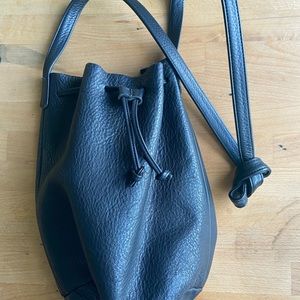 Baggu Black Leather Bucket Bag Purse